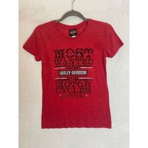 Harley-Davidson Women's Red Most Wanted Rhinestone Graphic T-Shirt S